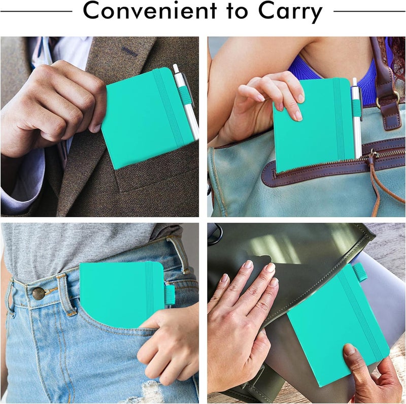 Feela 15 Pack Pocket Small Notebooks Bulk, Mini Cute Memo Notepads Hardcover College Ruled Lined Journals with Pen Holder for Women Girls Office School, with 15 Black Pens, 3.5”x 5.5”, A6, Aqua - Image 4